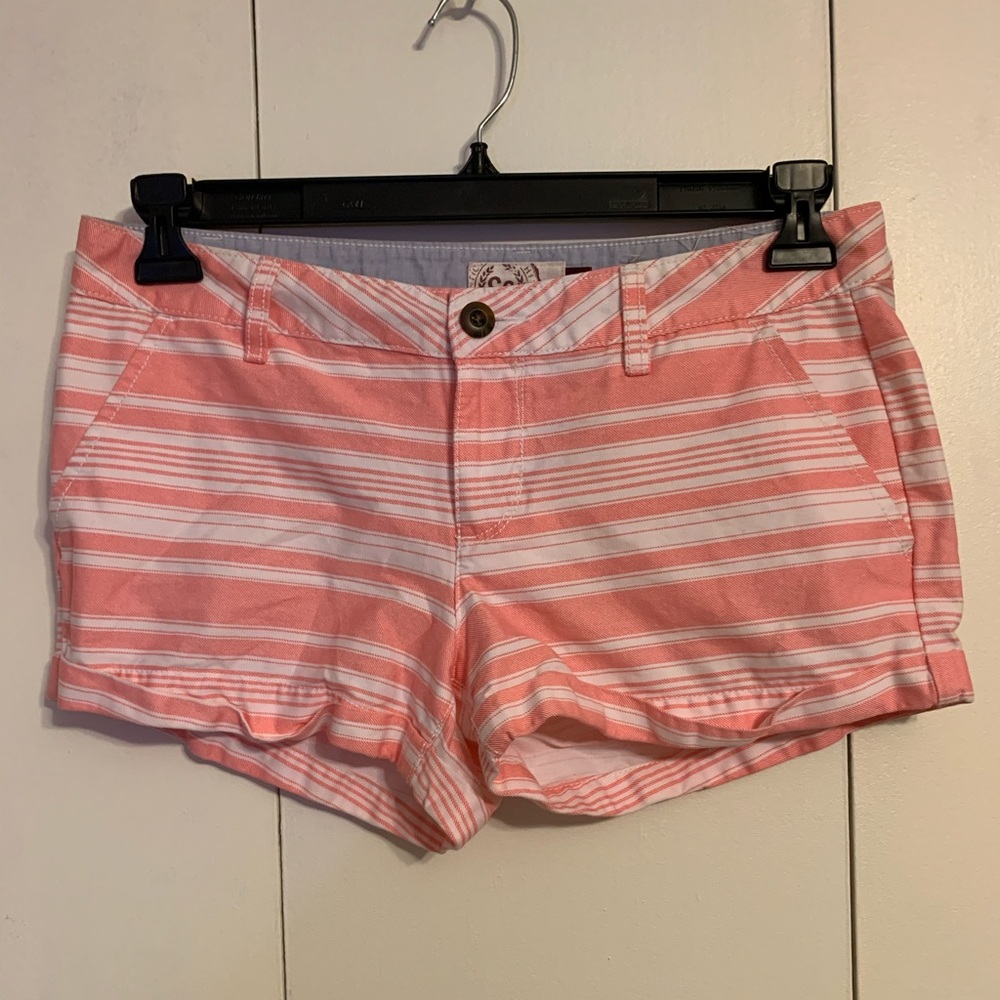 So Pink and White Striped Khaki Shorts Size 9